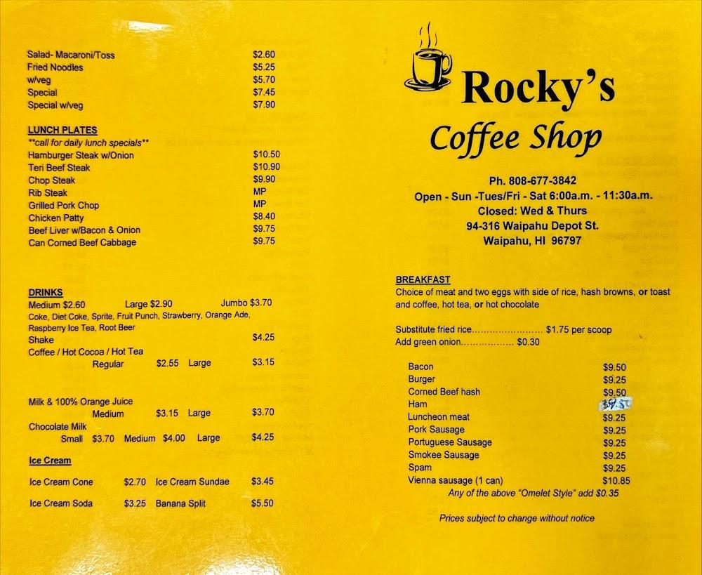 Rocky's Coffee Shop Menu image 1